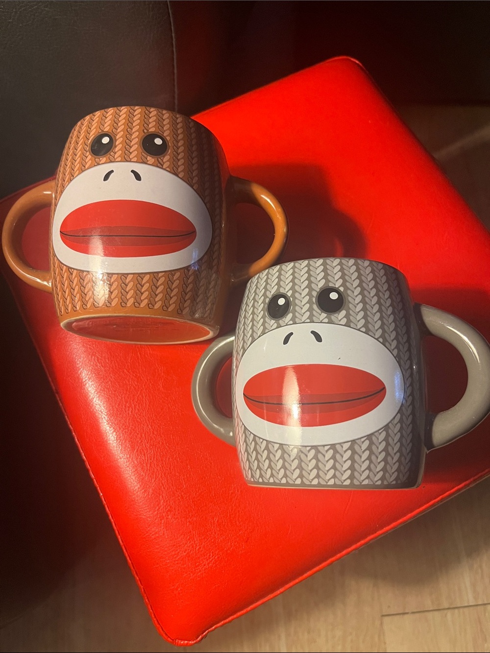 Two sock monkey mugs